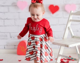 Valentines Day Dress Heart Twirl Dress Personalized Girl Valentines Day Outfit Toddler Dress Girls Dress Infant Dress Sizes Newborn-10