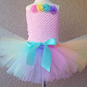 Pastel Rainbow Tutu with Clip-On Satin Bow , Easter Tutu, Easter Outfit Photo Prop, Baby Tutu, Girl Birthday Outfit, Tutu, Made for any age image 1