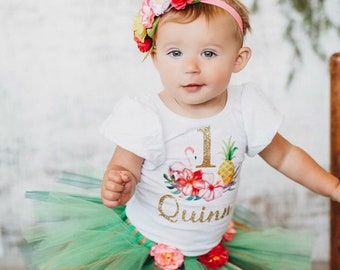 Luau Birthday Outfit Tropical 1st Birthday Outfit Pineapple Birthday Leotard Flamingo Second Birthday First Birthday Outfit Tutu Luau Skirt