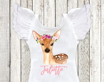 Personalized Fawn Boho Leotard Deer Shirt Baby Girl Gift Deer Birthday Shirt 1st Birthday Outfit