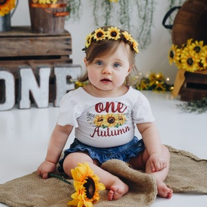 Sunflower Birthday Outfit Personalized Baby Girl Fall 1st Birthday Outfit Sunflower Fall Clothes Pumpkin Patch Outfit Fall Leotard Boho Girl