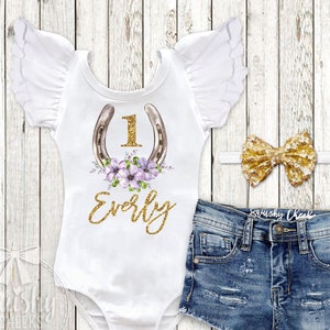 Girls Horse Shoe Birthday Shirt St Patricks Day Birthday Outfit Personalized Baby Girl Birthday Outfit Toddler Horse Birthday Outfit