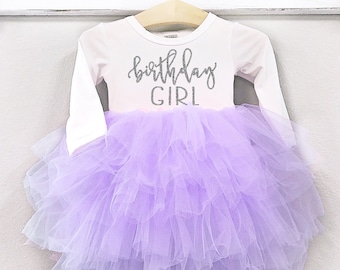 Girls Birthday Tutu Dress Purple Lavender and Silver Birthday Outfit 1st 2nd 3rd 4th 5th Birthday Fluffy Dress