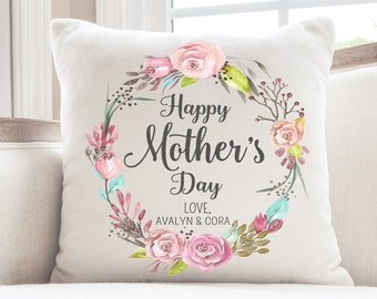 Mother's Day Pillow Personalized Gift from Kids Keepsake Gift for Mom Plush 16x16 Square Pillow Case with option of Pillow Form