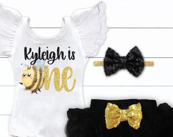 Bee First Birthday Outfit First Bee Day Theme Birthday Shirt Bumble Bee Birthday Personalized Birthday Outfit Girls Honeycomb Birthday