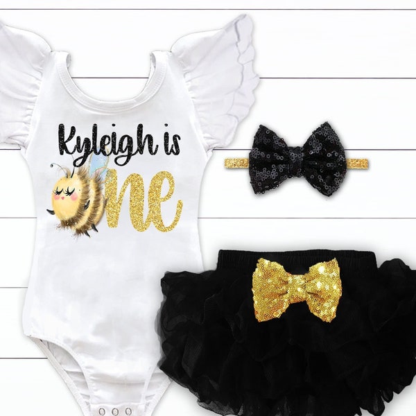 Bee First Birthday Outfit First Bee Day Theme Birthday Shirt Bumble Bee Birthday Personalized Birthday Outfit Girls Honeycomb Birthday