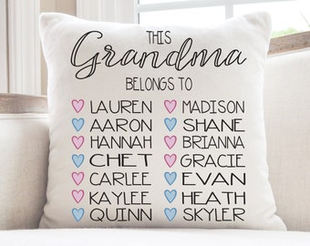 Personalized Grandma Pillow with Grandkids Names, Keepsake Throw Pillow
