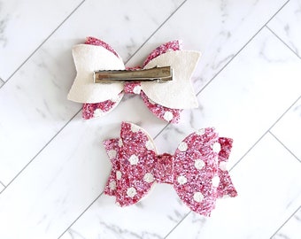 Mouse Inspired Glitter Polka Dot Hair Bow Clip