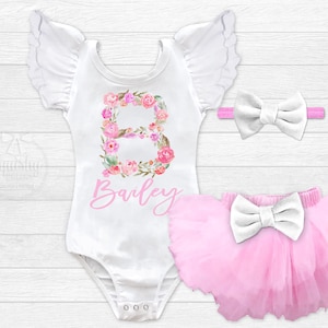 Girl Floral Monogram Coming Home Baby Personalized Hospital Outfit Name Announcement Baby Shower Gift