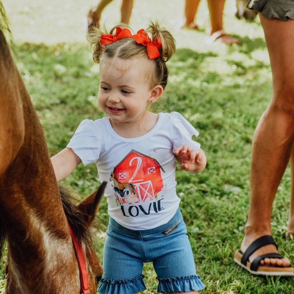 Farm Animal Birthday Leotard Girls Farm Birthday Shirt Baby Girl Barn Outfit Personalized Farm Birthday Party