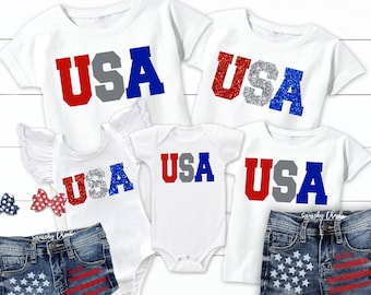 Family 4th of July Shirts Mommy and Me USA Patriotic Shirts Matching Family Independence Day Shirts Red White Blue American Family Shirts