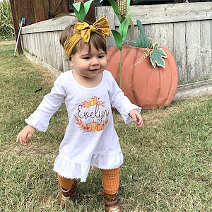 Girls Personalized Fall Thanksgiving Dress Boho Pumpkin Patch Dress Baby Girl Thanksgiving Fall Festival Dress Sizes 6m-6T