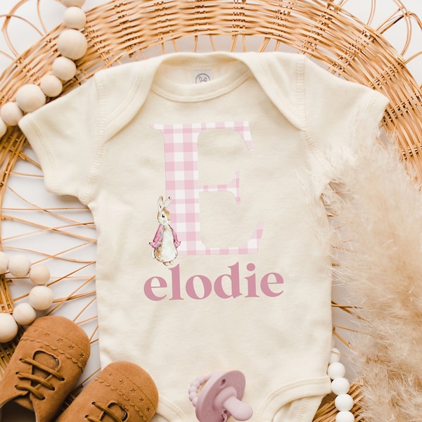 Baby Girl Easter Outfit, Girl Plaid Monogram, Pink Plaid Easter Bubble Romper With Name Easter Sweatsuit Baby Toddler