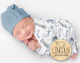 Under the Sea Blanket, Personalized Blanket, Nautical Blanket, Personalized Baby Boy Blanket Pillow Set Baby Swaddle Baby Shower Gift