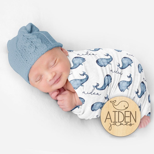 Personalisierte Wal Decke Nautische Wal Kinderzimmer Baby Junge Decke Kissen Set Baby Swaddle Nautische Baby Shower Geschenk Name Empfang Decke