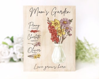 Custom Birth Month Flowers Mom's Garden Sign Mothers Day Gift from Kids Mom Wall Art Wood Plaque