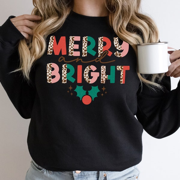 Woman Christmas Sweatshirt Merry and Bright Baby Romper Bubble Romper Sweatsuit