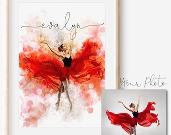 Presente personalizado para bailarina: Foto artística em aquarela de uma bailarina (Download digital)