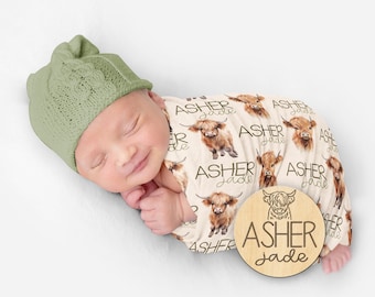 Couverture personnalisée pour bébé vache des Highlands : décoration de chambre neutre en matière de genre