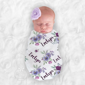 Purple Baby Girl Blanket Personalize Baby Swaddle Baby Shower Gift Monogram Baby Blanket Name Blanket Receiving Blanket or Plush Blanket