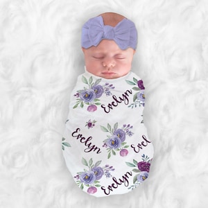 Purple Baby Girl Blanket Personalize Baby Swaddle Baby Shower Gift Monogram Baby Blanket Name Blanket Receiving Blanket or Plush Blanket