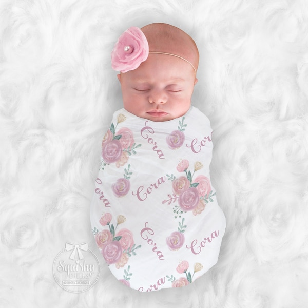 Baby Girl Blanket Personalize Baby Swaddle Baby Shower Gift Monogram Baby Blanket Name Blanket 2 Options: Receiving Blanket or Plush Blanket