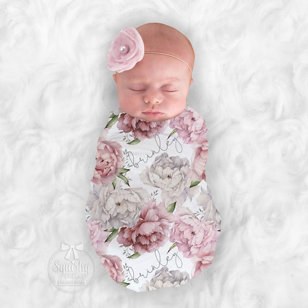 Baby Pioen Deken Roze Bloemen Rose Baby Meisje Inbakeren Personaliseer Baby Deken Baby Shower Gift Monogram Deken Naam Deken Ontvangen