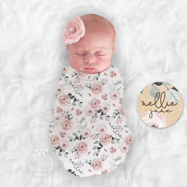 Personalize Baby Girl Blanket Pink Rose Blanket Custom Name Blanket Rose Swaddle Baby Shower Gift Blanket Receiving Blanket or Plush Blanket
