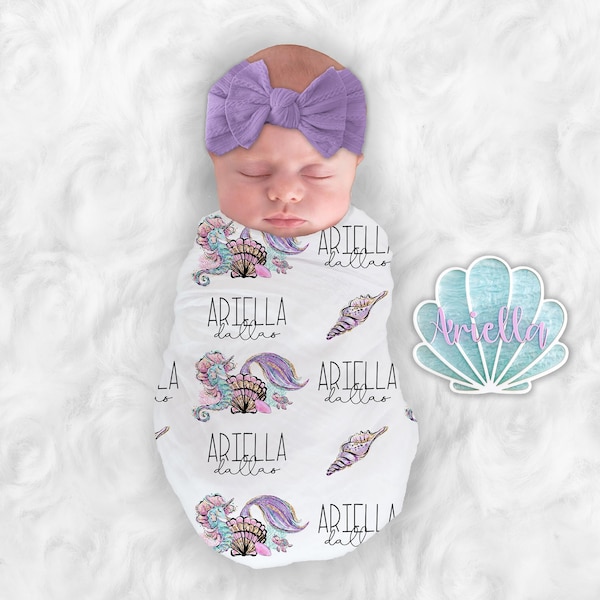 Mermaid Baby Blanket Personalize Baby Girl Blanket Baby Girl Swaddle Baby Shower Gift Name Blanket Mermaid Nursery