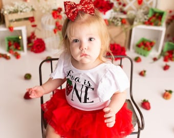 Traje de cumpleaños de fresa Camiseta de dulce primer cumpleaños Cumpleaños de tarta de fresa Traje de cumpleaños personalizado Traje de primer cumpleaños para niñas