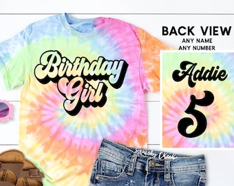 Tie Dye Birthday Girl Shirt Rainbow Personalized Birthday Shirt 2nd Birthday 3rd Birthday 4th Birthday ANY AGE 5th 6th 7th 8th 9th 10th