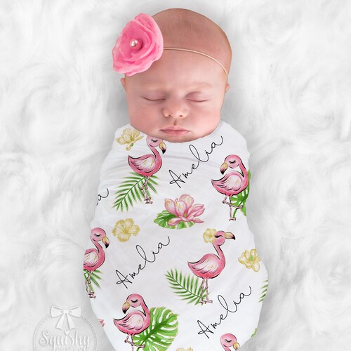 Personalized Pink Flamingo Baby Girl Blanket BB314 Etsy