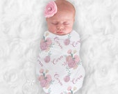 Personalized Baby Girl Blanket, Floral Swaddle, Baby Shower Gift
