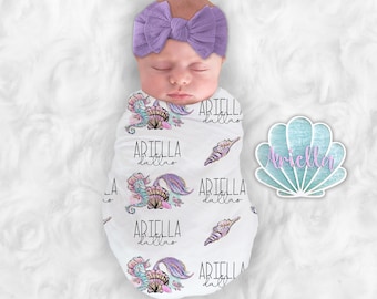Mermaid Baby Blanket Personalize Baby Girl Blanket Baby Girl Swaddle Baby Shower Gift Name Blanket Mermaid Nursery