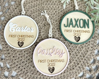 Baby First Christmas Ornament Personalized 1st Christmas Gift Baby Girl Baby Boy Wood Ornament