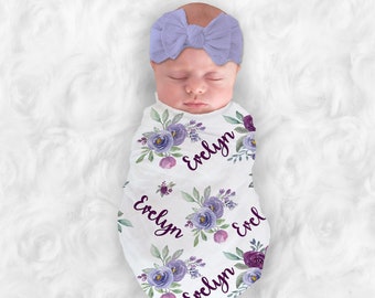 Manta de niña púrpura personalizar bebé Swaddle bebé ducha regalo monograma bebé manta nombre manta recibir manta o manta de felpa