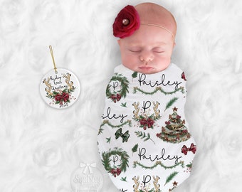 Baby-Weihnachtsdecke Personalisieren Baby Swaddle Baby Shower Geschenk Monogramm Baby Decke Name Decke Erhalt Decke oder Plüsch Decke