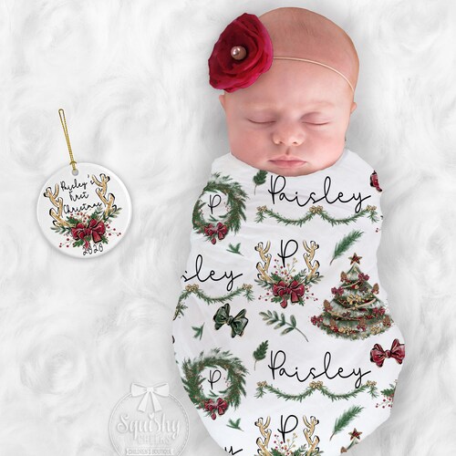 Baby Girl Christmas Poinsettia Blanket Personalize Baby Etsy