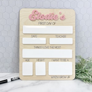 Back to School Sign First Day of School Sign Personalized Dry Erase 1st Day of School Sign Custom Reusable Back to School Sign