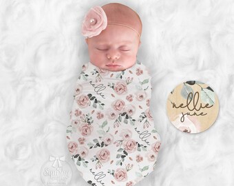 Personalize Baby Girl Blanket Pink Rose Blanket Custom Name Blanket Rose Swaddle Baby Shower Gift Blanket Receiving Blanket or Plush Blanket