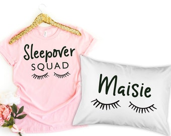 Girl's Sleepover Squad Pillow & T-Shirt Set Sleepover Slumber Party Birthday Party Favor Gifts Movie Night