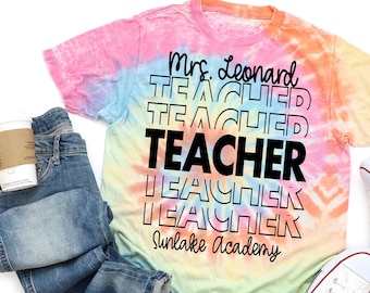 Back to School Teacher Shirt Personalized Teacher Shirt First Day of School Custom Tie Dye Shirt for Teacher New Teacher Gift