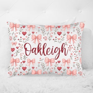 Girls Personalized Valentine Pillowcase – Valentine’s Gift for Daughter with Bow & Heart Design