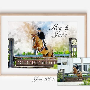 Personalized Gift for Equestrian Custom Watercolor Horse Art Photo Digital Download