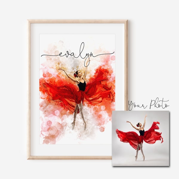 Personalized Gift for Dancer Custom Watercolor Dancer Art Photo Digital Download