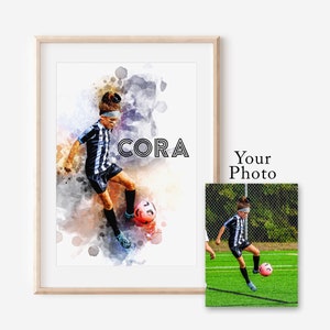 Personalized Gift for Soccer Player Custom Watercolor Soccer Art Photo Digital Download