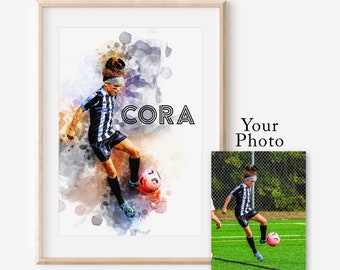 Personalized Gift for Soccer Player Custom Watercolor Soccer Art Photo Digital Download
