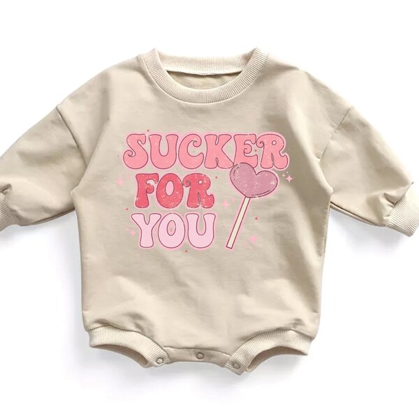 Sucker For You Valentine's Day Kids Shirt Girls Valentine Sweatshirt I'm A Sucker For You Bubble Romper Toddler Sweatsuit