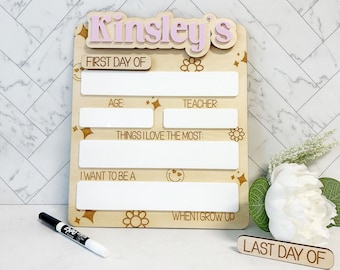 Gepersonaliseerde retro bord eerste en laatste schooldag: verwisselbaar, droog uitwisbaar