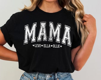 Mom Shirt Retro Varsity Mama With Kids Names Mommy Me Matching Mothers Day Set